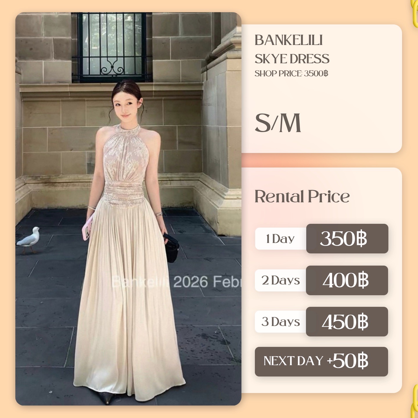 เช่าชุด Skye dress แบรนด์ Bankelili สีครีม