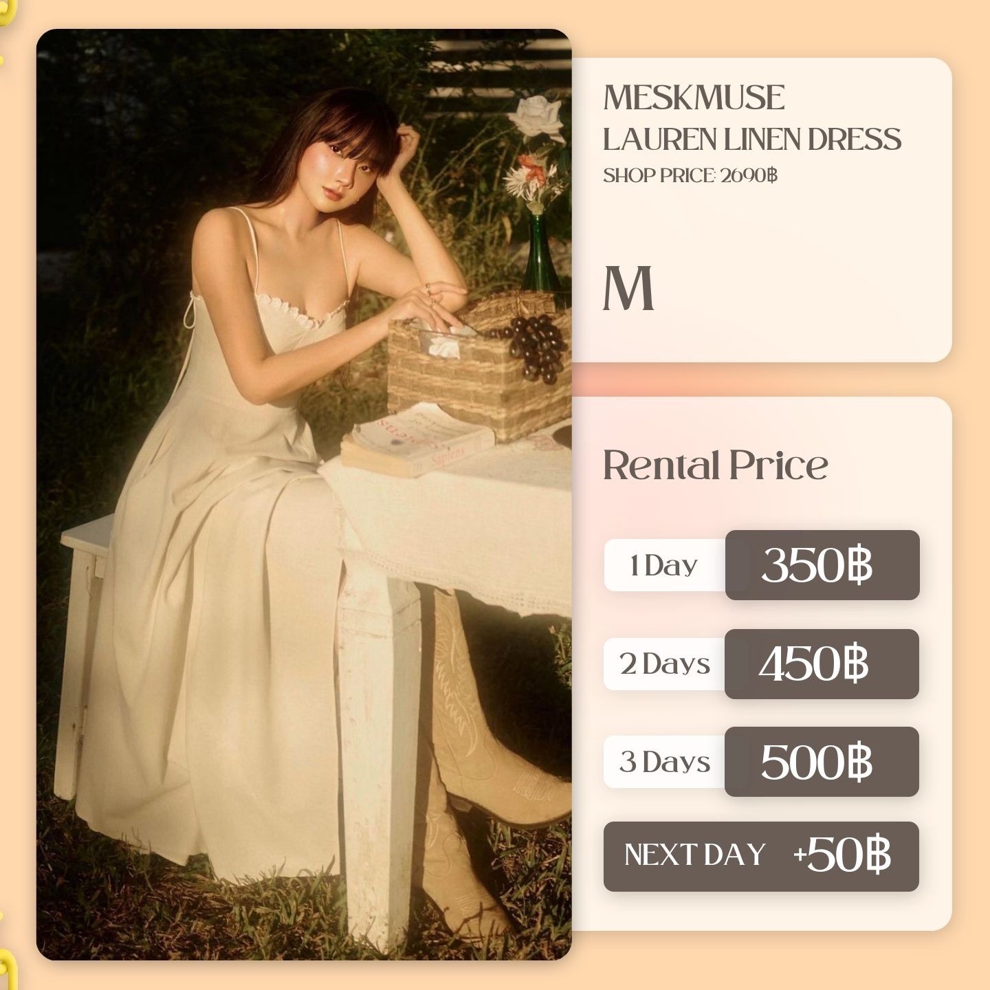 เช่าชุด Lauren linen dress แบรนด์ Meskmuse สีขาว
