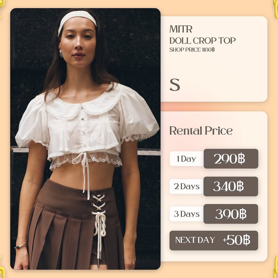 เช่าชุด Doll crop top แบรนด์ Mitr สีขาว