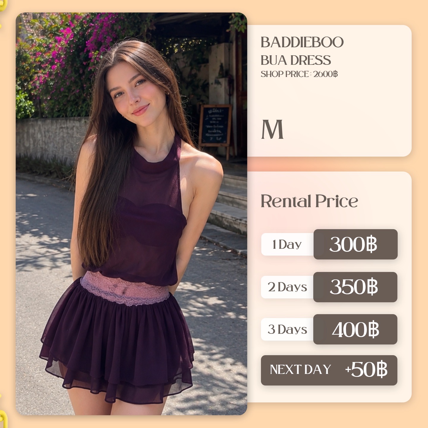 เช่าชุด Bua dress แบรนด์ Baddieboo สีม่วง