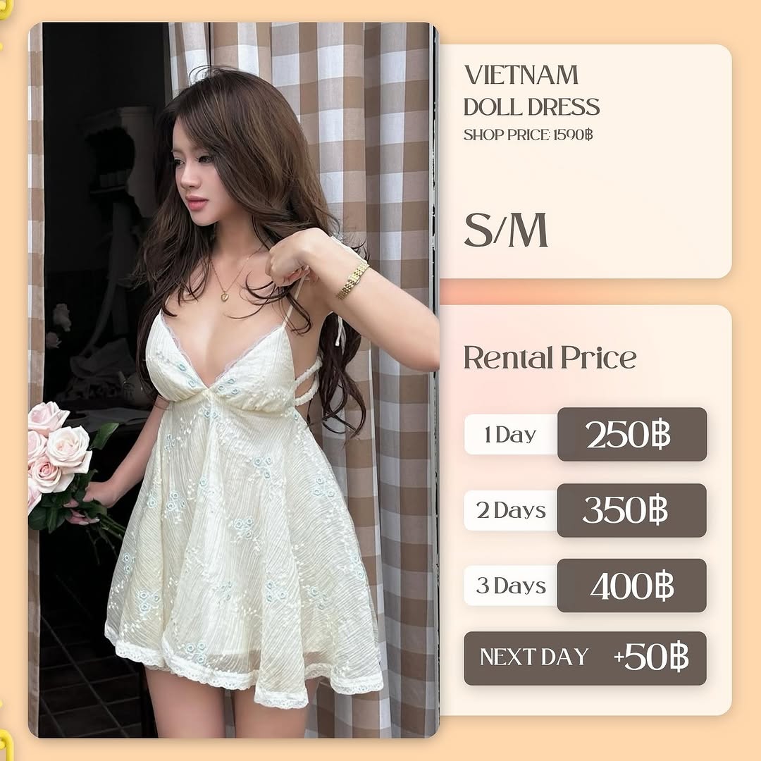 เช่าชุด Doll dress แบรนด์ Ciaoamore สีครีม